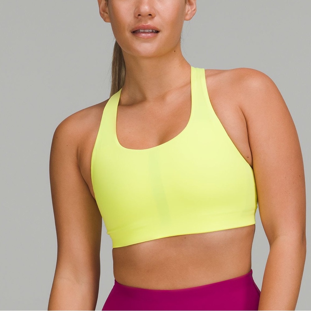 EUC Lululemon Invigorate running bra, Electric Lemon neon yellow sports bra
